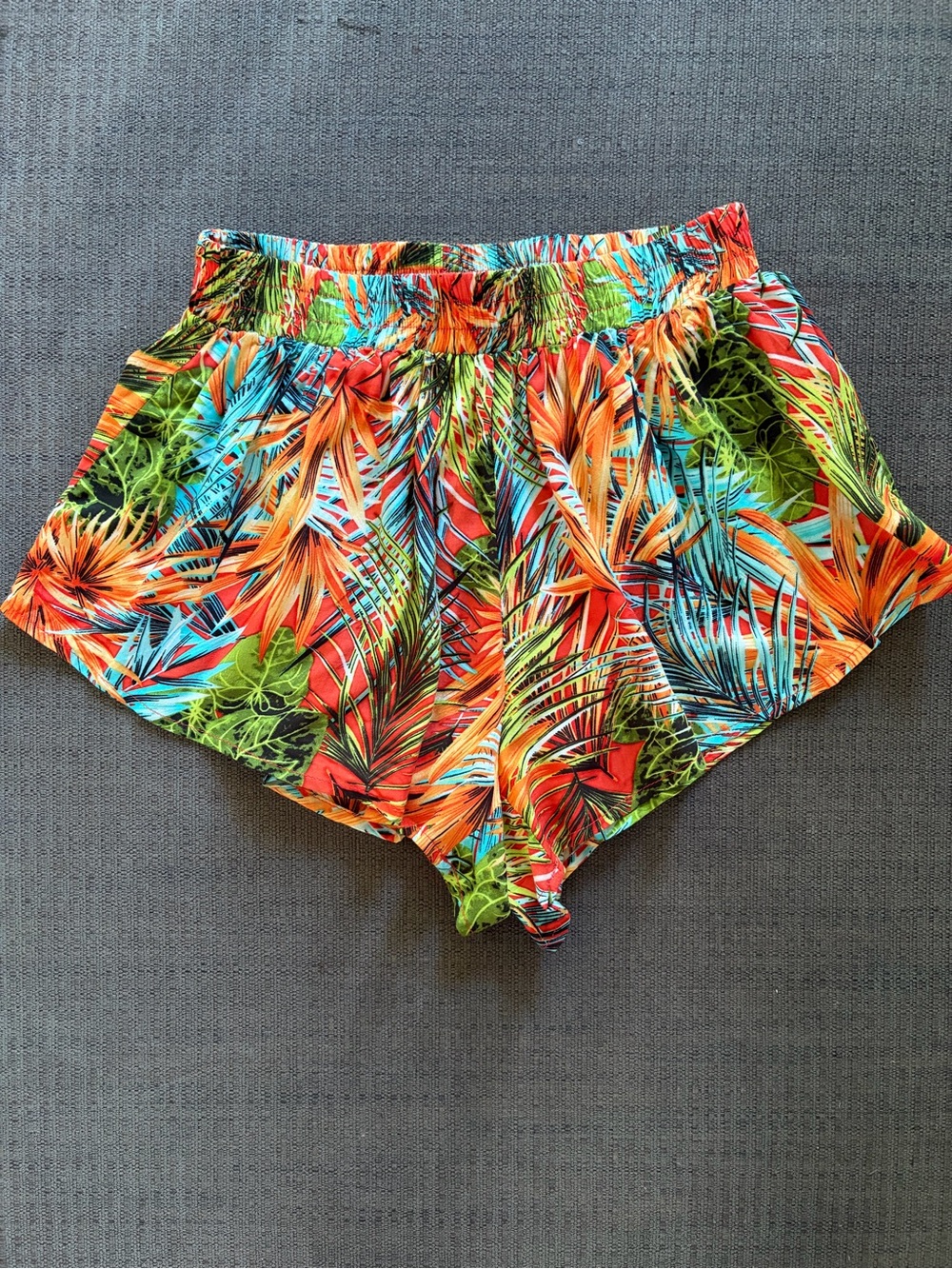LF Tropical Leaf Print Athletic Shorts - Orange, Green, Blue
